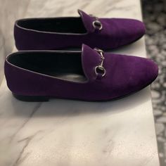 Purple Gucci Loafers Size 37 Euro ***Note*** I Usually Wear A Size 38 Euro And These Fit Perfectly. In Us Shoe Size I Am An 8. Gucci Suede Loafers With Leather Sole, Gucci Suede Formal Loafers, Gucci Suede Loafers For Formal Occasions, Gucci Loafers, Shoes Gucci, Shoes Color, Gucci Shoes, Flat Shoes Women, Color Purple