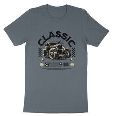 Embrace nostalgia and show off your refined taste with our Classic Car Letter Slogan Graphic Print T-shirt. Crafted with an American vintage look, this tee exudes elegance and sophistication. Perfect for the fashionable car enthusiast, it's a timeless addition to any wardrobe. Classic Screen Print T-shirt For Streetwear, Classic Short Sleeve Graphic T-shirt, Classic Screen Print Crew Neck Top, Classic Crew Neck Top With Screen Print, Classic Crew Neck T-shirt, Classic Streetwear T-shirt With Screen Print, Classic Screen Print Tops For Streetwear, Car Streetwear, Car Letter