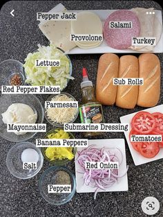 the ingredients for this sandwich are labeled in several different languages, including red onions, lettuce, tomato, and turkey