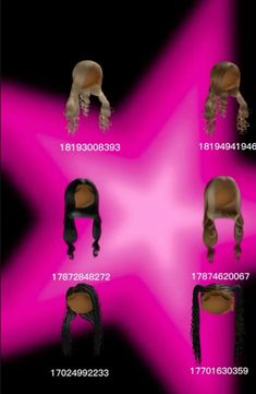 different types of wigs are shown on a pink and black background with the same hair color