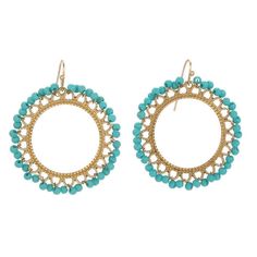 Beautiful Crafted Western Turquoise Bead Circle Earrings. 8/0 Blue Turquoise TOHO Seed Beads. Gold Tone Circle Ring and Ear Wires. Lead & Nickel Compliant. Hypo Allergenic. Diameter 4.9 cm. These Fun and Flirty Earrings Add Just The Right Touch of Western Flair to Your Wardrobe. Turquoise Beaded Round Earrings, Colorful Beaded Circular Jewelry For Summer, Nickel-free Summer Jewelry, Blue Beaded Circle Jewelry, Bohemian Turquoise Beaded Round Earrings, Bohemian Circle Jewelry With Dangling Beads, Bohemian Circular Jewelry With Dangling Beads, Turquoise Round Beaded Earrings With Ear Wire, Turquoise Summer Earrings