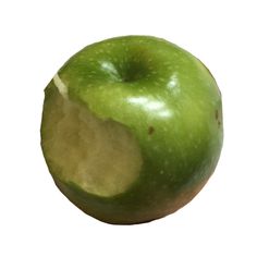 an apple with a bite taken out of it's core, on a white background