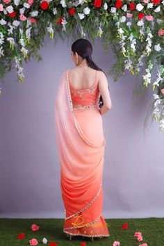 Georgette Crop Top, Sharara Saree, Fish Cut, Lace Saree, Sharara Suits, Peach Colour, Under Skirt, Rose Vines, Sweet Night