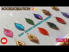 the video shows how to make beaded leaves with different colors and sizes on fabric