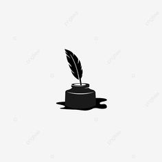 a black and white image of a pen on top of a pot with a leaf