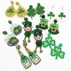 Fun + Festive St.Patrick's Day earrings Green Novelty Party Earrings, Green Novelty Earrings For Party, Novelty Green Earrings For Party, St Patricks Day Earrings, Champagne Earrings, Womens Earrings, St Paddys, Anniversary Shirt, Holiday Earrings