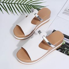 Category:Sandals; Upper Materials:Rubber; Season:Summer,Spring; Heel Type:Wedge Heel,Platform; Gender:Women's; Activity:Walking Shoes; Toe Shape:Round Toe; Style:Elegant,Business,Casual; Heel Height(inch):2-3; Occasion:Office,Beach,Outdoor,Daily,Party; Closure Type:Loafer; Pattern:Solid Colored; Production mode:Self-produce; 2023 Trends:Platform Sandals,Wedge Sandals,Plus Size; Foot Length:; Foot Width:; Size chart date source:Provided by Supplier. Business Elegant, White Platform Sandals, Sandals Wedge, Sandals Platform, Minimalist White, Summer Heels, Platform Wedge Heels, White Platform, Black White Gold