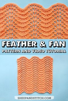 an orange crochet pattern with the words feather and fan on it