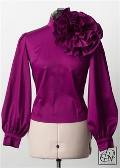 LEEEERRRRRRRVE ... OH My ... Magenta Stretch Cotton Circle Flower Blouse Circle Flower, High Neck Shirts, Flower Blouse, Beautiful Blouses, Look Chic, Look Fashion, African Fashion, Custom Clothes, Stretch Cotton