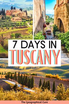 the cover of 7 days in tuscany, with images of countrysides and buildings