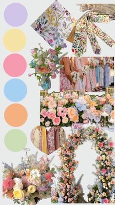 a collage of images with different flowers and colors