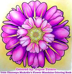 a drawing of a pink flower with the words colored by joyce tolero