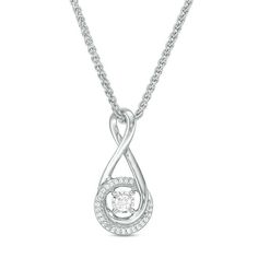 Add interest to her wardrobe with this delightful diamond bolo necklace. Crafted in sterling silver, this looping infinity symbol-shaped design features a single dazzling diamond at its base, artfully set to enhance size and sparkle. Additional diamonds line the layered circle loop at the bottom. This adaptable choice may be worn tighter as a choker, as a necklace that adjusts to suit her varied clothing necklines, or at full length to complement her wardrobe. Captivating with 1/10 ct. t.w. of diamonds and a brilliant buffed luster, this shimmering style suspends along a graceful wheat chain - with a small heart-shaped bead capping each end - that adjusts up to 30.0 inches in length and secures with a 7.0mm heart-shaped bolo clasp. Diamond Cut Infinity Jewelry In Diamond White, Diamond White Infinity-shaped Jewelry With Diamond Cut, Diamond White Infinity Jewelry With Diamond Cut, Infinity Shaped Diamond White Jewelry With Diamond Cut, Silver Infinity Jewelry With Diamond Cut, Infinity Jewelry With Diamond Accents In Diamond White, Classic Diamond White Infinity Jewelry, Classic Infinity Jewelry In Diamond White, Classic Infinity-shaped Diamond White Jewelry