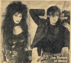 an old photo of two women in leather outfits, one with long hair and the other without