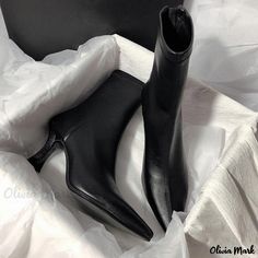 Olivia Mark - Premium Slim Heeled Ankle Boots with Simple and Elegant Design Boots For Women Fashion, Pointed Toe Ankle Boots, Boots Female, Pointed Heels, Black Ankle Booties, Zipper Boots, Winter Girls, High Heel Boots Ankle, Sophisticated Design