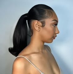 Barbie Ponytail with Flipped Ends Sleek Mid Ponytail Black Women, Barbie Style Ponytail, Mid Barbie Ponytail, Sleek Long Ponytail Black Women, Slicked Back Ponytail Black Women, Flipped Ponytail Hairstyles Black Women, Flip Ponytail Hairstyle Black Women, Ponytail With Flipped Ends, Low Barbie Ponytail