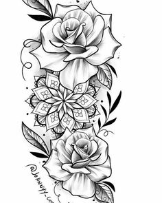 a black and white tattoo with roses on it