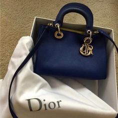 Gently Used. Color Discoloration Around The Handles. Come With Authenticity Certificate Card, Dust Bag And Box. Box Is A Bit Damaged. Please Let Me Know If You Have Any Questions. Thanks! Blue Dior Bag, Authenticity Certificate, Bags Mini, Blue Bags, Fitted Hats, Bago, Blue Leather, Dior Bag, Cobalt Blue