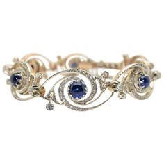 French Art-Nouveau platinum bracelet, circa 1900 The back is made of 18k pink gold. It has been designed by Emile Olive (Maison Fonsèque et Olive). This rare bracelet weighting 29g has French assay mark (dog’s head). Six beautiful sapphires (Cabochon for a total weight of 6,40 carats) are surrounded by old European cut and rose diamonds (total weight of the diamonds approx. 1,30 carats). Total weight - 29g Length - 17cm Ref. 0908  ... daha fazla Digital Art Jewelry, Sapphire Gold Jewelry, Art Nouveau Bracelet, Vintage French Jewelry, Sapphire Outfit, 1900s Jewelry, Beautiful Jewelry Vintage, Cool Jewelry Unique, Art Nouveau Jewelry Vintage