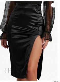 Ebeek - Stylish and Slim-Fitting Split Hem Midi Leather Skirt Midi Leather Skirt, Long Leather Skirt, Fitted Midi Skirt, Faux Leather Midi Skirt, Bodycon Pencil Skirt, Bodycon Midi Skirt, Stretch Pencil Skirt, Leather Midi Skirt, Wrap Around Skirt