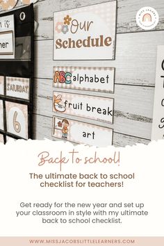 the back to school checklist for teachers is displayed in front of a wooden wall