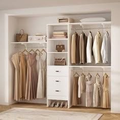 a white closet filled with lots of clothes