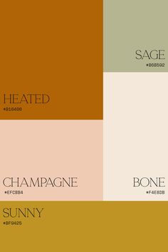 four different color palettes with the words'heated champagne'and'sunny '