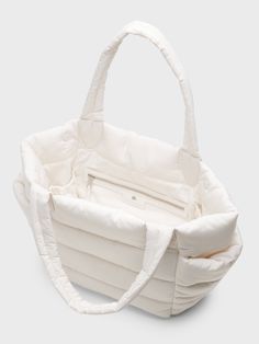 Puffer Tote Bag | Banana Republic Sporty Quilted Bag For On-the-go, Sporty Everyday Quilted Bags, Weekend Nylon Bag With Zipper Closure, Casual Nylon Shoulder Bag For Weekend, White Nylon Bags With Zipper Pocket, Sporty Nylon Tote Shoulder Bag, White Nylon Bag With Removable Pouch, Weekend Nylon Tote Shoulder Bag, Nylon Tote Shoulder Bag For Weekend