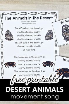 the animals in the desert poem and printables for kids to use on their books