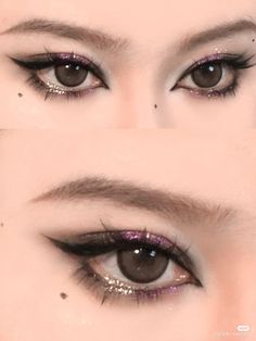 Simple Goth Eye Makeup, Eye Makeup Emo, Makeup Ideas For Hazel Eyes, Clubbing Makeup, Black White Makeup, Eyeshadow Makeup Looks, Doll Eye Makeup