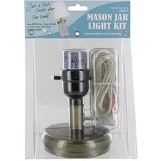 the mason jar light kit is packaged in a clear package with its cord and plugs