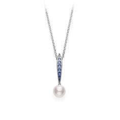 Inspired by water, Mikimoto's Ocean Collection sparkles in shades of blue sapphires and waves of radiant Akoya cultured pearls. This pendant features a 8.5x8mm Akoya cultured pearl with .56ct of blue sapphires set in 18 Karat white gold Luxury Blue Jewelry With Pearl Drop, Luxury Blue Pearl Drop Jewelry, Luxury Blue Pearl Jewelry, Fine Blue Pearl Pendant Jewelry, Blue Fine Jewelry With Pearl Drop, Blue Pearl Pendant Fine Jewelry, Blue Pearl Drop Fine Jewelry, Blue Pearl Drop Jewelry In Fine Style, Blue Luxury Pearl Necklace For Gift