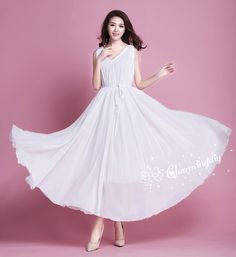 Chiffon White V Neck Sleeveless Long Party Dress Evening Wedding Lightweight Sundress Summer Holiday Beach Dress Bridesmaid Dress Maxi Skirt Detail Info: ❤ Color: White More color choice link: https://www.etsy.com/listing/213656440/chiffon-dress-color-card?ref=shop_home_feat_1 ❤ Material: Chiffon ❤ The dress doesn't limit the chest size and waitst size, arm hole 45cm (if your upper arm circle circumference is more than 40cm, please not your size with order, we will make your dress according to y Bridesmaid Maxi Skirt, Maternity Photo Dresses, Maternity Photo Dress, Beach Bridesmaid, Maternity Sundress, Beach Bridesmaids, Long Party Dress, Beach Holiday Dresses, Sundress Summer