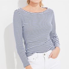 Adorable Top That’s Perfect For Summer Flattering, Comfortable & Classic Super Soft Material Size S Happy To Answer Any Qs White Nautical Tops For Spring, Nautical Style Long Sleeve Summer Tops, Nautical Long Sleeve Tops For Summer, Clothes For Women Over 50, Vineyard Vines Long Sleeve, Striped Long Sleeve Tee, Women Over 50, Adulting Shirts, Long Sleeve Tee Shirts