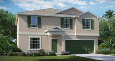 this is an artist's rendering of a two story house with green shutters