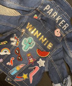 "Brand new, soft quality denim jacket, completely personalized! Each jacket is made to order and unique! Check out my Instagram account for inspiration and more examples of prior jackets. https://www.instagram.com/letsgetitpatched FAQS: 1) WHAT IS INCLUDED? WHAT IS EXTRA? We keep things SIMPLE! We don't for charge for extra letters or patches. We don't charge for shipping. Jacket price includes all patches within reason! If you want a custom sports team (i.e Miami Heat), there MIGHT be a surchar Trendy Customizable Outerwear For Spring, Fitted Blue Denim Jacket With Patches, Diy Disney Patch Jean Jacket, Denim Jacket Name Embroidery, Disney Denim Jacket Patches, Kids Jean Jacket With Patches, Custom Jean Jacket, Varsity Letter, Custom Jeans