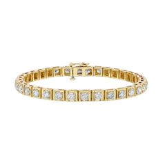 14K Yellow Gold Square Set Diamonds 6.00 Total Diamond Carat Weight Stone Count: 33 Round Diamonds 7.00 Inches in Length Push Button Box Clasp With Safety Latch Gold Classic Diamond Bracelet For Formal Occasions, Classic Yellow Gold Tennis Bracelet For Formal Events, Classic Yellow Gold Diamond Bracelet For Formal Occasions, Formal Yellow Gold Bracelet With Prong Setting, Classic Round Gold Bracelet With Box Clasp, Classic Gold Bracelet With Box Clasp, Classic 14k Stamped Bracelets, Classic Gold Bracelet With Prong Setting For Formal Occasions, Classic 14k Stamped Bracelets For Anniversary