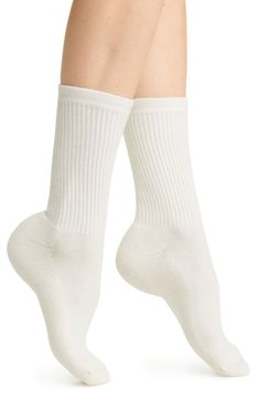 A cozy merino wool blend keeps you feeling confident no matter what the day brings when you wear these breathable crew socks. Merino wool/nylon/spandex Machine wash, dry flat Made in the USA Cozy Warm White Socks, Cozy White Socks, Cozy Soft White Socks, American Trench Socks, White Cotton Mid-calf Socks, White Sock, Crew Socks, Merino Wool, Wool Blend