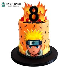 the birthday cake is decorated with an image of naruto and his number eight