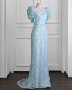 Simple Dress Design, Light Blue Gown, Model Dress Kebaya, Dress Pesta, Latest Model Blouse Designs, Beautiful Casual Dresses, Gowns Dresses Elegant, Embroidered Belt