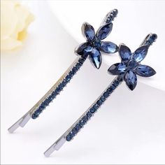 Gorgeous Dark Blue Floral Rhinestone Hair Pins Comes In A Set Of 2 Hair Pins Materials: Alloy, Rhinestones Measures Approximately 2.5”L Prices Are Firm Unless A Reasonable Offer Is Made, Or Bundled. If You Bundle I Will Send You A Discounted Offer! Cherry Flower, Rhinestone Hair Pin, Rhinestone Hair Clip, Heart Hair, Rhinestone Hair, Metal Heart, Blue Rhinestones, Vintage Crystal, Hair Barrettes