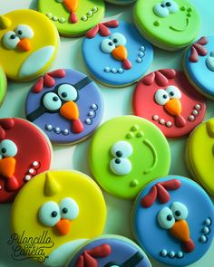 many decorated cookies with angry birds on them