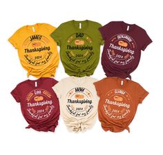 Custom Name Thanksgiving Matching Shirts! Perfect for any Thanksgiving family party!  This listing is for one t-shirt, sweatshirt, or mug. If you're interested in a specific color from the color chart, please let me know, and I'll check if we have it in stock. If you need additional sizes, like baby sizes, feel free to reach out :) T-shirt- Made with 100% ring-spun cotton; Heather colors - 35% ring-spun cotton, 65% polyester; Sport Grey and Antique colors - 90% cotton, 10% polyester, Graphite Heather - 50% ring-spun cotton, 50% polyester Sweatshirt- Made with a medium-heavy fabric blend of 50% cotton and 50% polyester; Heather Sport colors - 60% polyester, 40% cotton. This sweatshirt feels cozy and is the perfect choice for those colder months! KIDS TEE SIZE CHART: Thanksgiving Parfait, Family Sweatshirts, Personalized Matches, Thanksgiving Family, Family Mom, Thanksgiving Shirts, Family Parties, Family Name, Baby Size