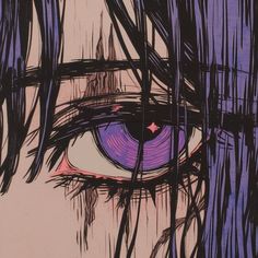 an artistic drawing of a woman's eye with purple and blue colors on it