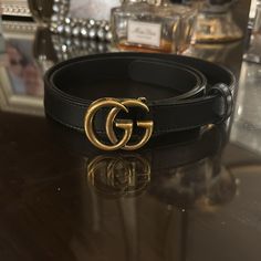 Beautiful Black Leather Gucci Belt. A Double G Belt Made In Our Smooth Leather. Black Leather Antique Brass Hardware Double G Buckle Buckle: 2.36"W X 1.85"H 0.8" Belt Width Made In Italy Can Be Worn As A Hip Or Waist Belt. Sizing Will Differ Based On Where The Belt Is Worn. Authentic. Too Big For Me, So I Just Don't Wear It, One Would Mistake It For Brand New! Ships From A Non-Smoking Home. I Know I Have The Dust Bag Around Here Somewhere,! Gucci Gg Marmont, Antique Brass Hardware, Gg Marmont, Gucci Accessories, Gucci Black, Gucci Belt, Brass Hardware, Waist Belt, Smooth Leather