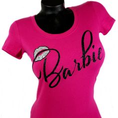 Barbie Fitted Jersey Tee With Black Glitter Lettering!!! ********** Caps Available For Purchase ************ Pink Glitter Print Party Top, Pink Letter Print Top For Party, Pink Letter Print Party Top, Fitted Casual Top With Glitter Print, Pink Cotton T-shirt With Glitter Print, Pink Glitter Print Cotton T-shirt, Pink Casual Top With Glitter Print, Casual Pink Party T-shirt, Pink Casual T-shirt For Party