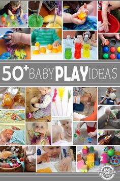 a collage of baby play ideas with the words 50 + baby play ideas on it