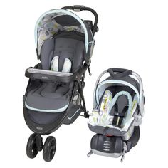 two baby strollers are shown side by side