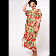 New Without Tag! Let Loose And Go With The Flow In This Chic Caftan. Style It With Flat, Slip-On Sandals For An Easy, Breezy Look You'll Wear All Summer Long. From Koolaburra By Ugg. Features: V-Neck, Side-Seam Pockets, Deep Side Slits, Maxi Length Caftan Fit: Semi-Fitted; Follows The Lines Of The Body With Added Wearing Ease Flat Lay Measurements: Pit To Pit: 30in. Length: 48in. A62 Casual Red V-neck Kaftan, Red Floral Print V-neck Kaftan, Tropical Style Red Beach Cover-up Dress, Red Tropical Style Beach Cover-up Dress, Red Tropical Beach Cover-up Dress, Tropical Red Beach Cover-up Dress, Red V-neck Kaftan For Vacation, Tropical Flowy V-neck Kaftan, Red V-neck Summer Kaftan