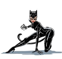 a drawing of a woman in black cat suit